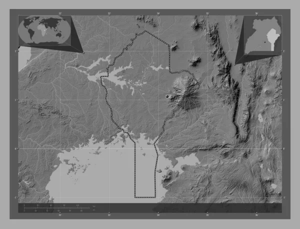 Східний Регіон Уганди Білевелівська Карта Висот Озерами Річками Кутові Допоміжні — стокове фото
