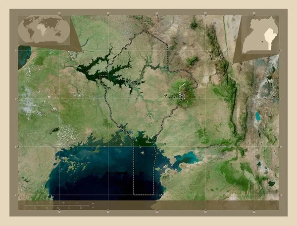 Восточная Область Уганды Спутниковая Карта Высокого Разрешения Вспомогательные Карты Расположения — стоковое фото