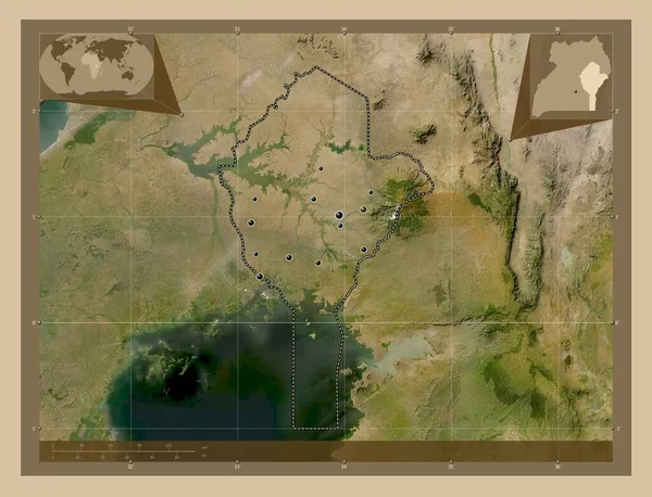 Východní Oblast Ugandy Satelitní Mapa Nízkým Rozlišením Umístění Velkých Měst — Stock fotografie