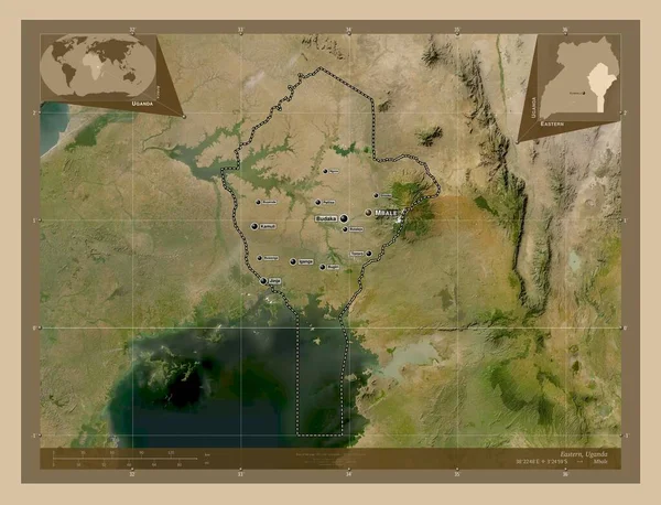 Orientale Regione Uganda Mappa Satellitare Bassa Risoluzione Località Nomi Delle — Foto Stock