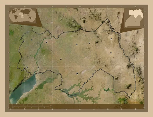 Северная Область Уганды Карта Спутника Низкого Разрешения Места Расположения Крупных — стоковое фото