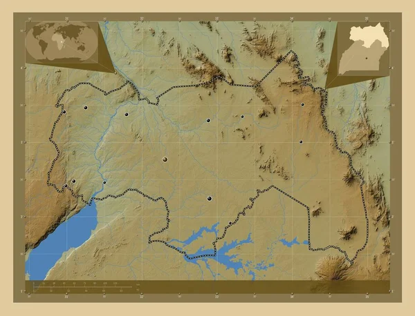 Північний Регіон Уганди Кольорові Карти Висот Озерами Річками Розташування Великих — стокове фото