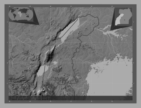 Occidentale Regione Dell Uganda Mappa Dell Elevazione Bilivello Con Laghi — Foto Stock