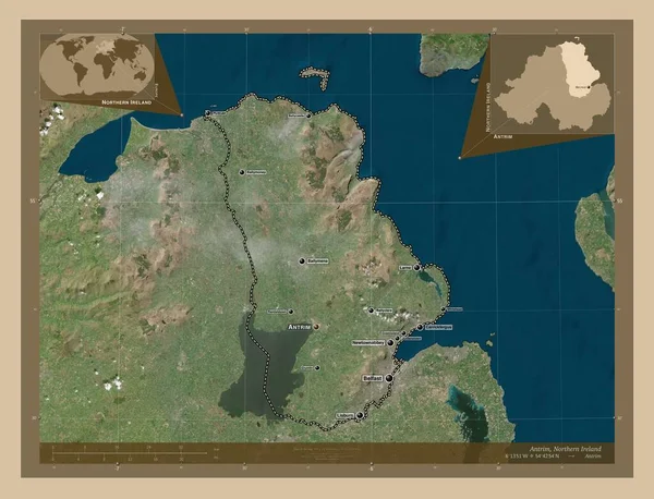 Антрим Регион Северной Ирландии Карта Спутника Низкого Разрешения Места Названия — стоковое фото