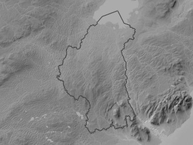 Armagh, Kuzey İrlanda bölgesi. Gölleri ve nehirleri olan gri tonlama yükseklik haritası