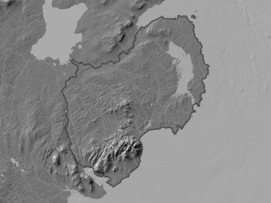 Aşağı, Kuzey İrlanda bölgesi. Gölleri ve nehirleri olan çift seviyeli yükseklik haritası