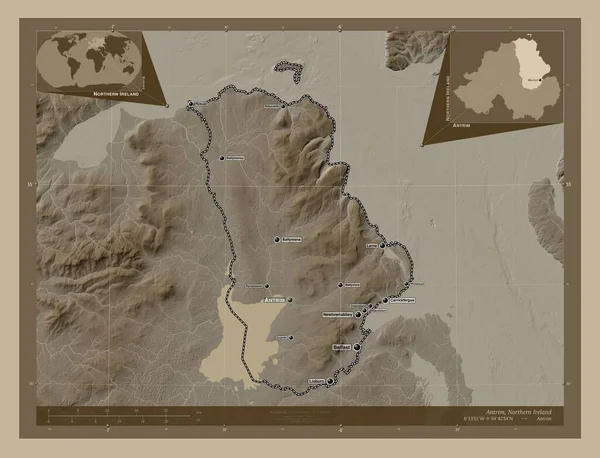 Antrim Kuzey Rlanda Bölgesi Yükseklik Haritası Sepya Tonlarında Göller Nehirlerle — Stok fotoğraf