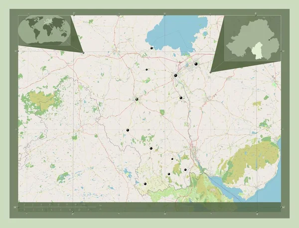北アイルランドのアーマー地方 ストリートマップを開く 地域の主要都市の場所 コーナー補助位置図 — ストック写真