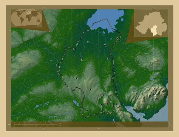 Арма Регіон Північної Ірландії Кольорові Карти Висот Озерами Річками Розташування — стокове фото