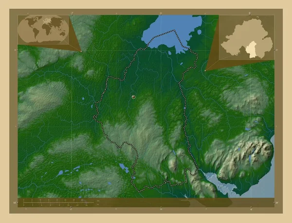 Арма Регіон Північної Ірландії Кольорові Карти Висот Озерами Річками Кутові — стокове фото