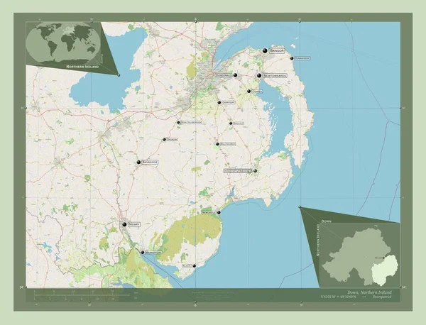 北アイルランドの領域だ ストリートマップを開く 地域の主要都市の位置と名前 コーナー補助位置図 — ストック写真