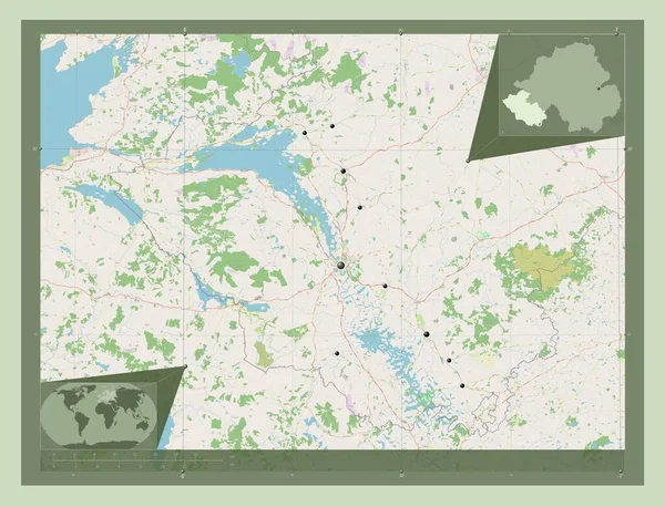 北アイルランドの地域であるフェルマフ ストリートマップを開く 地域の主要都市の場所 コーナー補助位置図 — ストック写真