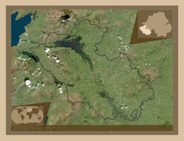 Fermanagh Region Northern Ireland Low Resolution Satellite Map Corner Auxiliary — Stock Photo, Image