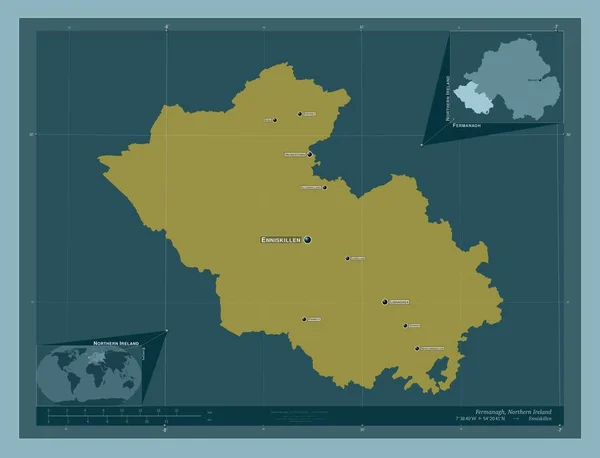 Fermanagh Region Nordirland Einfarbige Form Orte Und Namen Der Wichtigsten — Stockfoto