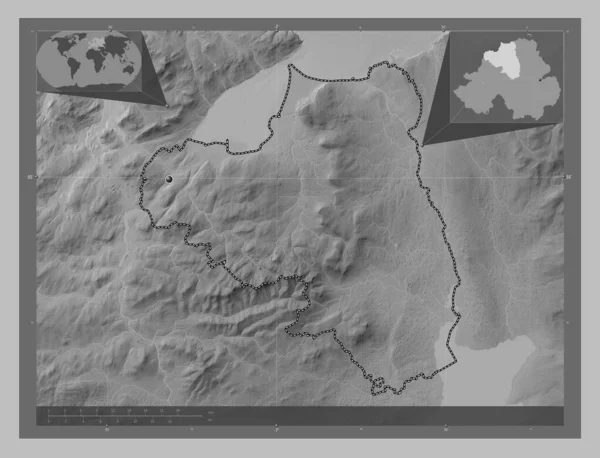 Londonderry Regionen Nordirland Grayscale Höjdkarta Med Sjöar Och Floder Hjälpkartor — Stockfoto