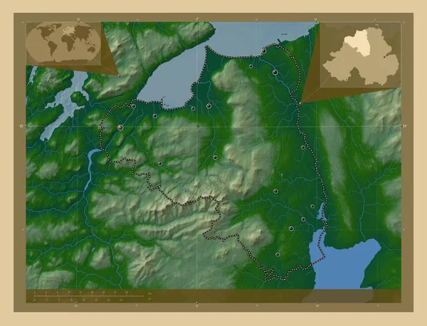 Лондондерри Регион Северной Ирландии Цветная Карта Высоты Озерами Реками Места — стоковое фото