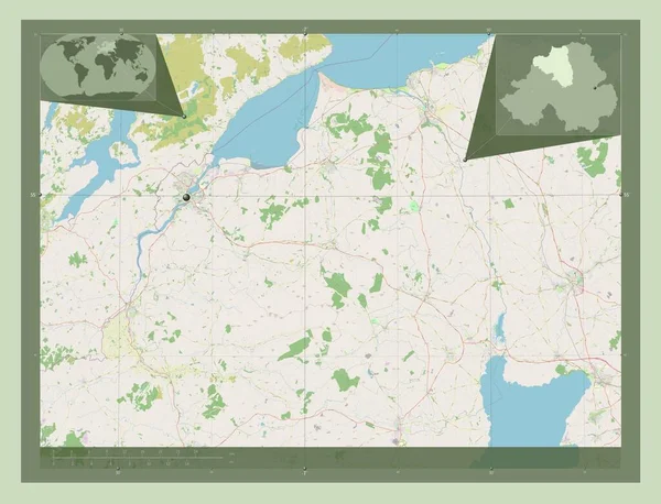 Londonderry Περιφέρεια Βόρειας Ιρλανδίας Χάρτης Του Δρόμου Γωνιακοί Χάρτες Βοηθητικής — Φωτογραφία Αρχείου