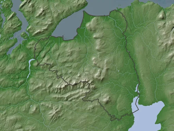 伦敦德里 北爱尔兰地区 带有湖泊和河流的Wiki风格的高程图 — 图库照片