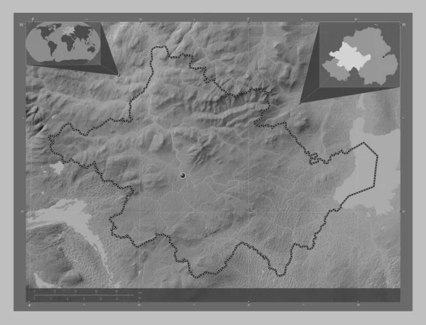Tyrone Regionen Nordirland Grayscale Höjdkarta Med Sjöar Och Floder Hjälpkartor — Stockfoto