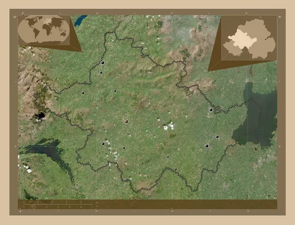 ティロン 北アイルランドの地域 低解像度衛星地図 地域の主要都市の場所 コーナー補助位置図 — ストック写真