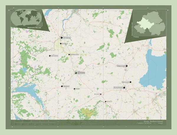 Tyrone Oblast Severního Irska Otevřít Mapu Ulice Umístění Názvy Velkých — Stock fotografie