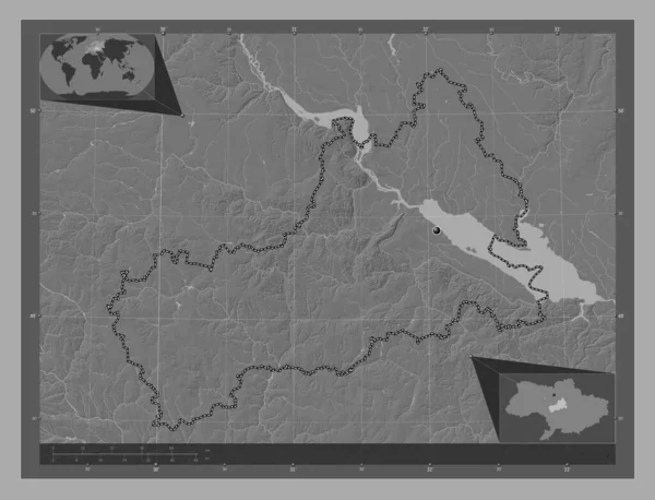 Cherkasy Regio Van Oekraïne Hoogteplattegrond Met Meren Rivieren Hulplocatiekaarten Hoek — Stockfoto