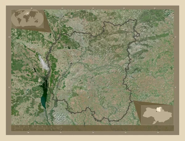 Chernihiv 乌克兰地区 高分辨率卫星地图 角辅助位置图 — 图库照片