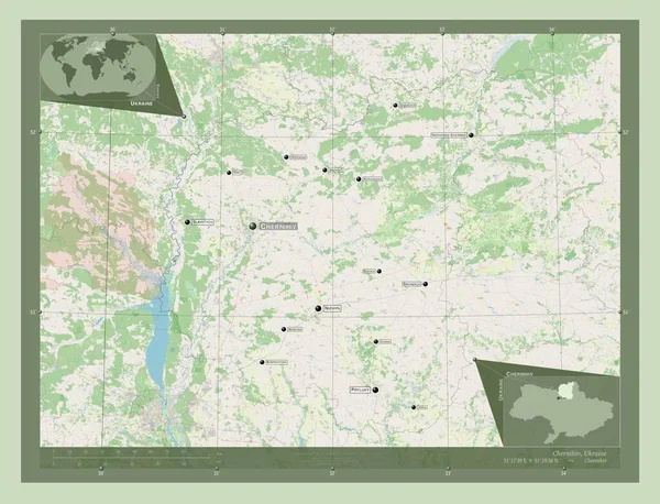 Czernihów Region Ukrainy Otwórz Mapę Ulic Lokalizacje Nazwy Głównych Miast — Zdjęcie stockowe