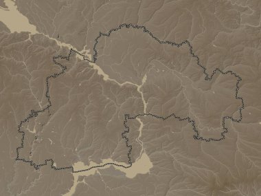 Dnipropetrovs 'k, Ukrayna bölgesi. Yükseklik haritası sepya tonlarında göller ve nehirlerle renklendirilmiş