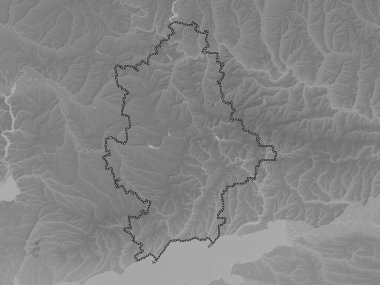 Donets 'k, Ukrayna bölgesi. Gölleri ve nehirleri olan gri tonlama yükseklik haritası