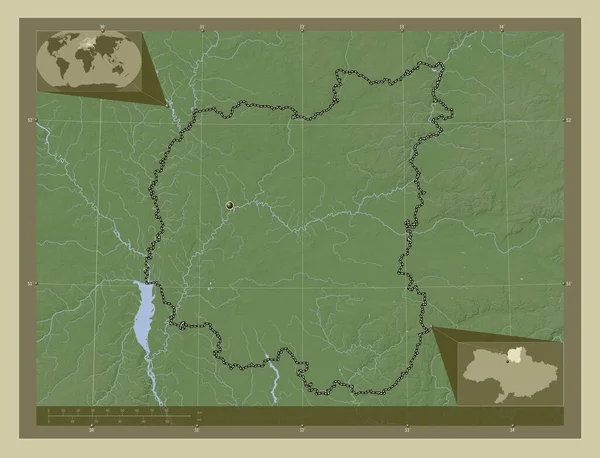 Chernihiv Region Ukrajiny Zdvihová Mapa Zbarvená Stylu Wiki Jezery Řekami — Stock fotografie