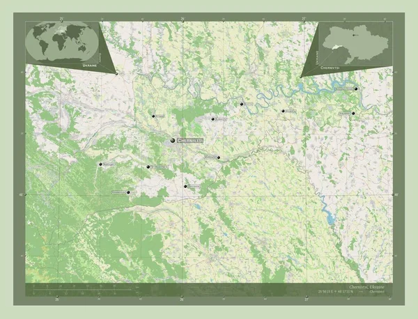 Csernyivci Ukrajna Régiója Nyílt Utcai Térkép Régió Nagyvárosainak Elhelyezkedése Neve — Stock Fotó