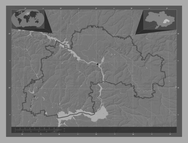 Dnipropetrovs 乌克兰地区 带湖泊和河流的比尔维尔高程图 角辅助位置图 — 图库照片