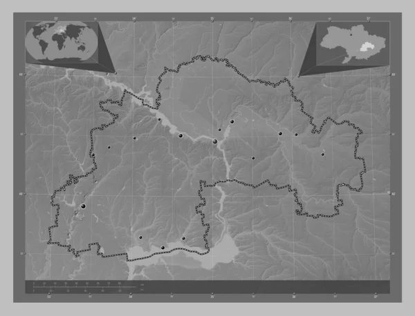 Dnipropetrovs Região Ucrânia Mapa Elevação Escala Cinza Com Lagos Rios — Fotografia de Stock