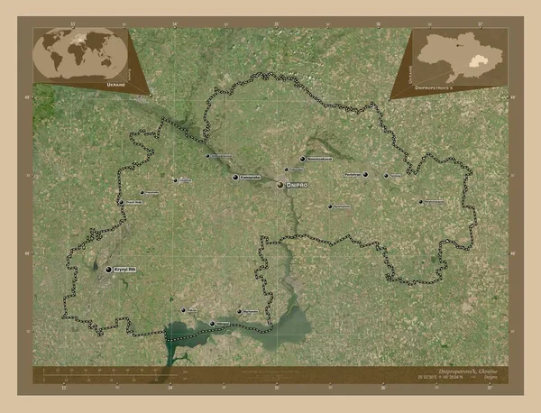 Dnipropetrovs Regio Van Oekraïne Lage Resolutie Satellietkaart Locaties Namen Van — Stockfoto