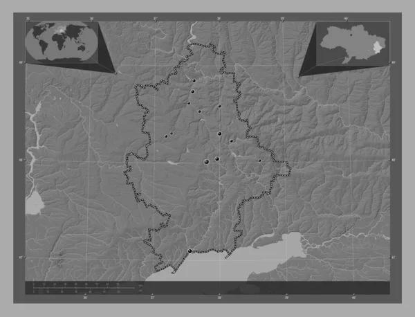 Donets Oblast Ukrajiny Mapa Nadmořské Výšky Jezery Řekami Umístění Velkých — Stock fotografie