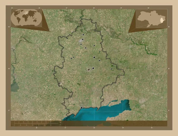 Donets Regionen Ukraina Lågupplöst Satellitkarta Platser För Större Städer Regionen — Stockfoto