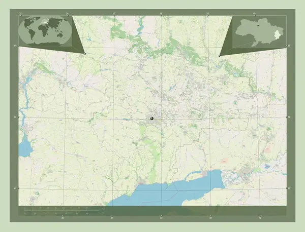 Donets 乌克兰地区 开放街道地图 角辅助位置图 — 图库照片