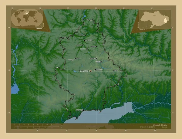 Ντόνετς Περιοχή Της Ουκρανίας Χρωματιστός Υψομετρικός Χάρτης Λίμνες Και Ποτάμια — Φωτογραφία Αρχείου