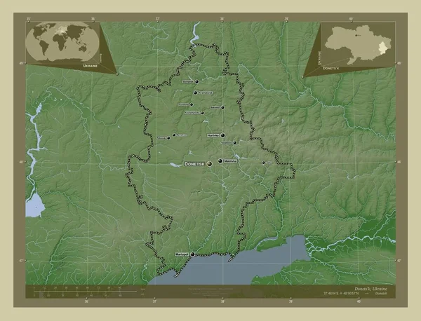 Donets Region Ukrainy Mapa Wzniesień Kolorowa Stylu Wiki Jeziorami Rzekami — Zdjęcie stockowe