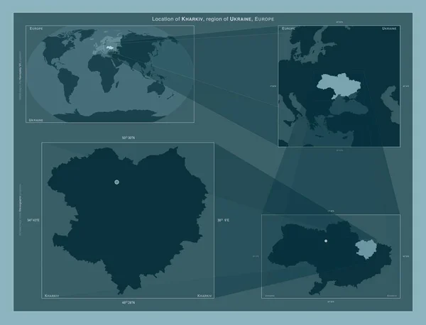 우크라 이나의 하르키우입니다 도표는 규모의 지도에서 지역의 위치를 줍니다 프레임 — 스톡 사진