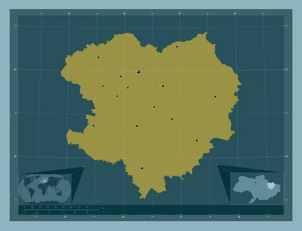哈尔科夫 乌克兰地区 固体的颜色形状 该区域主要城市的所在地点 角辅助位置图 — 图库照片