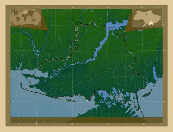 Херсон Область Украины Цветная Карта Высоты Озерами Реками Вспомогательные Карты — стоковое фото