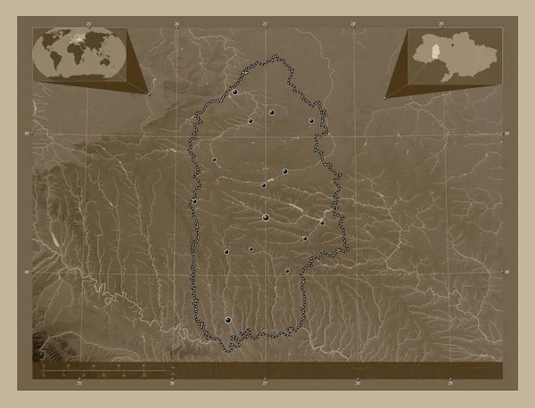 Хмельницкий Обл Украины Карта Высоты Окрашенная Сепиевые Тона Озерами Реками — стоковое фото