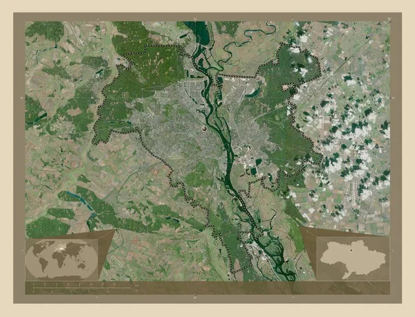 基辅市 乌克兰的独立城市 高分辨率卫星地图 角辅助位置图 — 图库照片