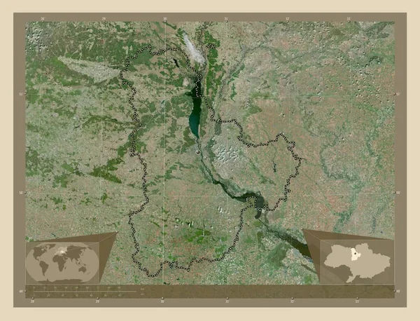 キエフ ウクライナの地域 高解像度衛星地図 コーナー補助位置図 — ストック写真