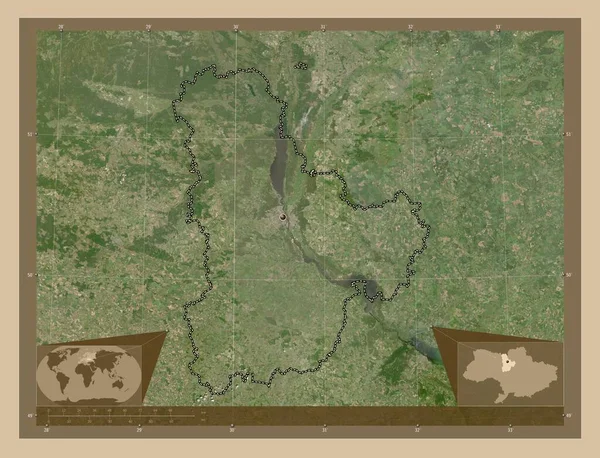 Kiev Region Ukraine Low Resolution Satellite Map Corner Auxiliary Location — Stock Photo, Image