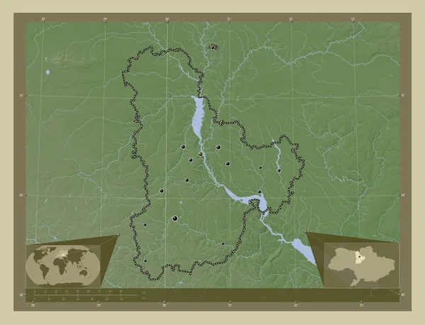 Kijów Obwód Ukraiński Mapa Wzniesień Kolorowa Stylu Wiki Jeziorami Rzekami — Zdjęcie stockowe