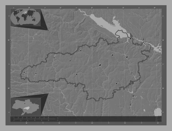 Kirovohrad Région Ukraine Carte Altitude Bilevel Avec Lacs Rivières Emplacements — Photo