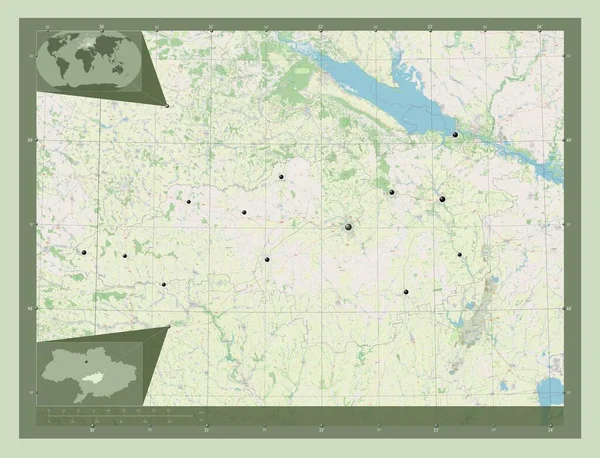 Kirowohrad Region Ukrainy Otwórz Mapę Ulic Lokalizacje Dużych Miast Regionu — Zdjęcie stockowe
